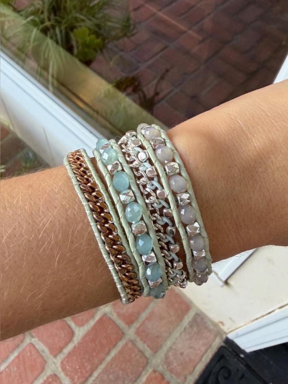 Multi-colored teal blue beaded strand wrap statement bracelet #boho #beach